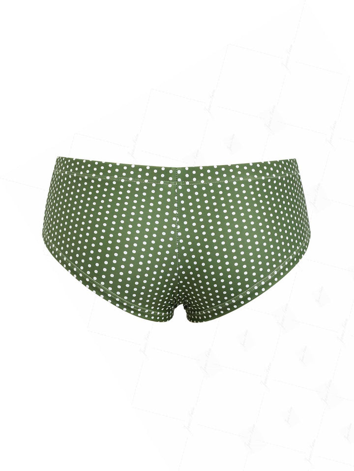 Plant Green Polka Dot Bowknot Bikini Bottom Cheeky Swim Boyshorts
