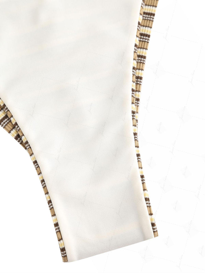 Brown Ribbed Knit Striped String Cheeky Brazilian Bikini Bottom