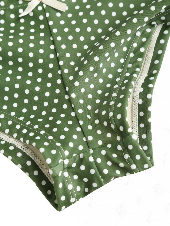 Plant Green Polka Dot Bowknot Bikini Bottom Cheeky Swim Boyshorts