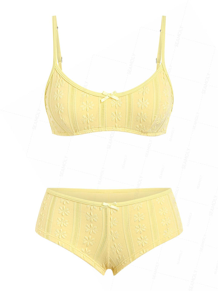 Seamolly Jacquard Bowknot Tank Style Cheeky Boyshorts Bikini Set