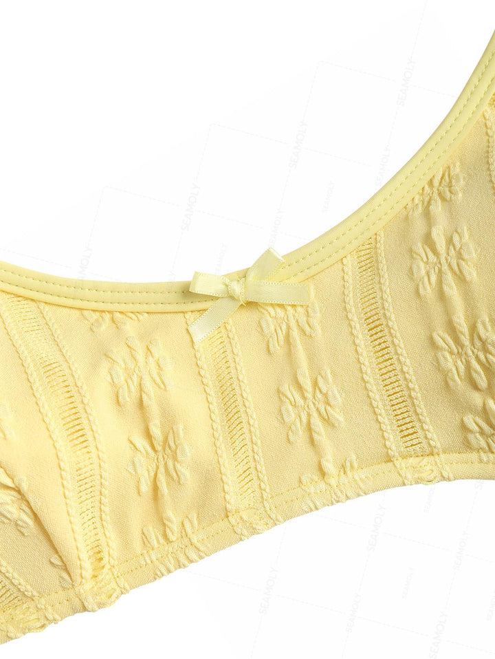 Seamolly Jacquard Bowknot Tank Style Cheeky Boyshorts Bikini Set