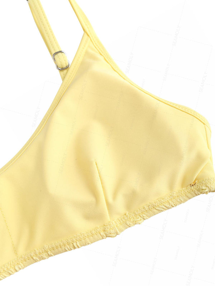 Seamolly Jacquard Bowknot Tank Style Cheeky Boyshorts Bikini Set