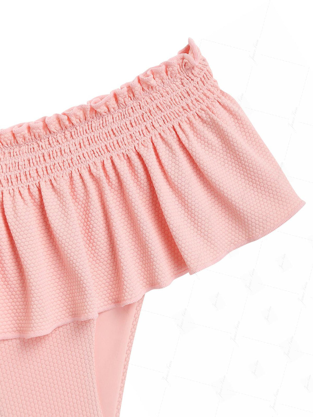 Pink Textured Knit Fabric Lace Bowknot Triangle Skirtini Bikini Set