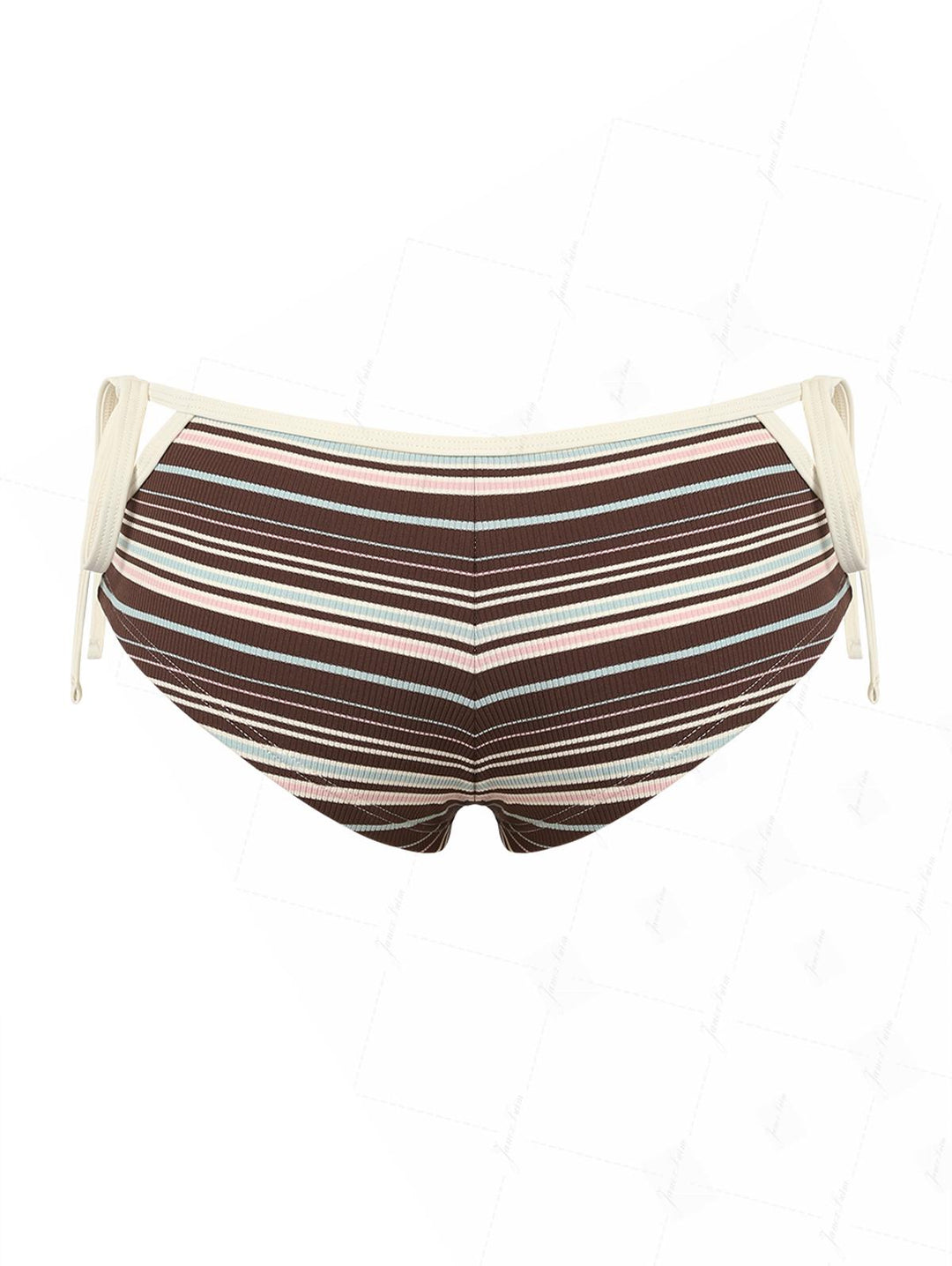 Deep Coffee Striped Cutout Tie Side Bikini Bottom Cheeky Swim Boyshorts