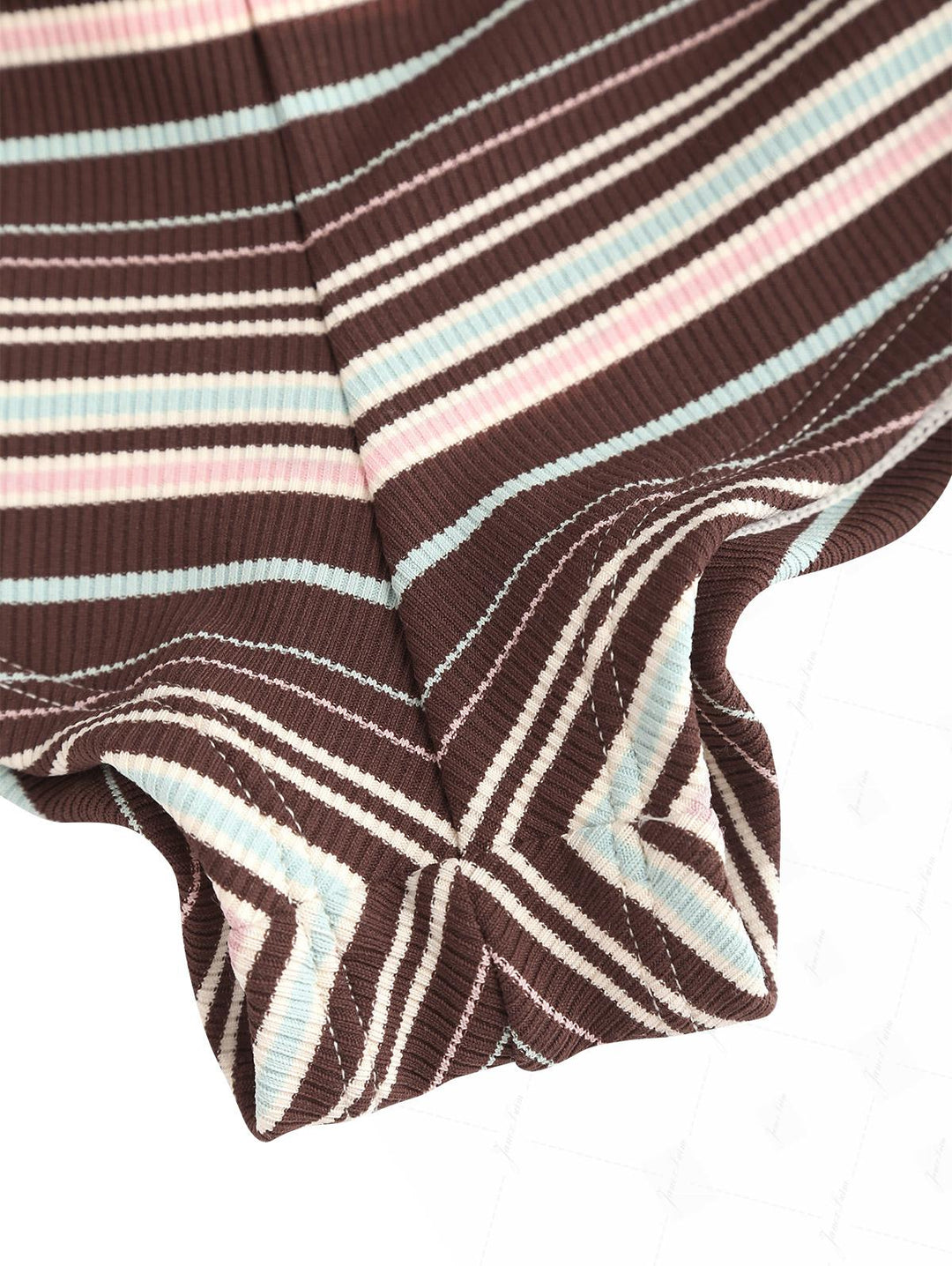 Deep Coffee Ribbed Striped Contrast Binding Triangle Top & Cheeky Boyshorts Bikini Set