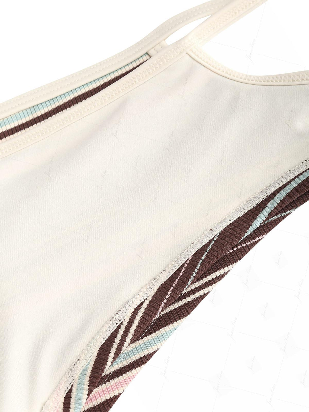 Deep Coffee Ribbed Striped Contrast Binding Triangle Top & Cheeky Boyshorts Bikini Set