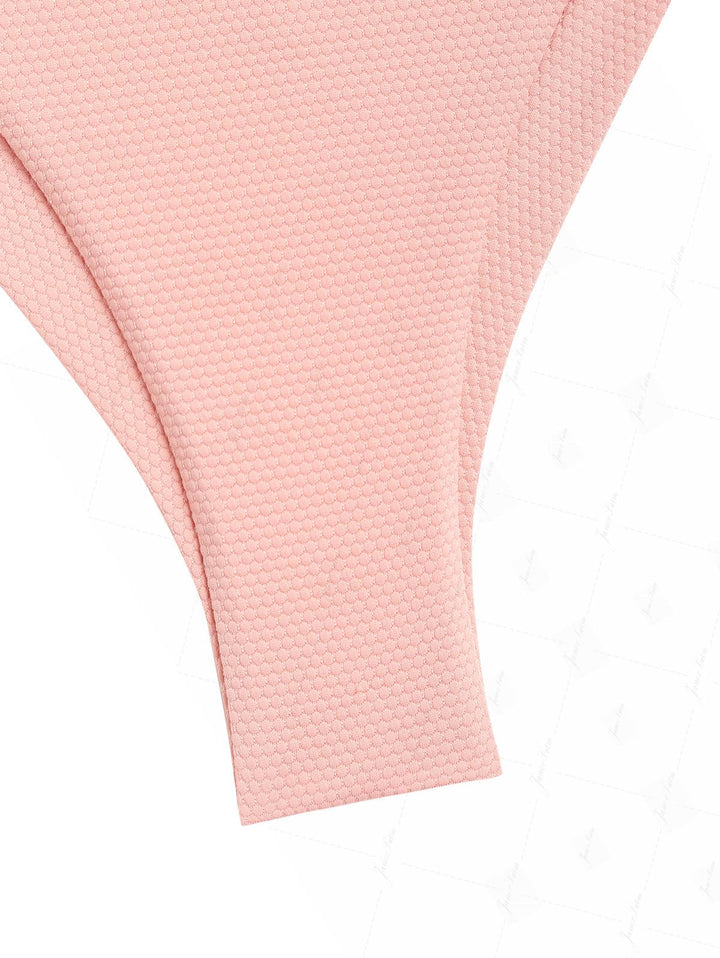 Pink Textured Knit Fabric Halter Triangle Top & Cheeky Brazilian Bottom Bikini Set