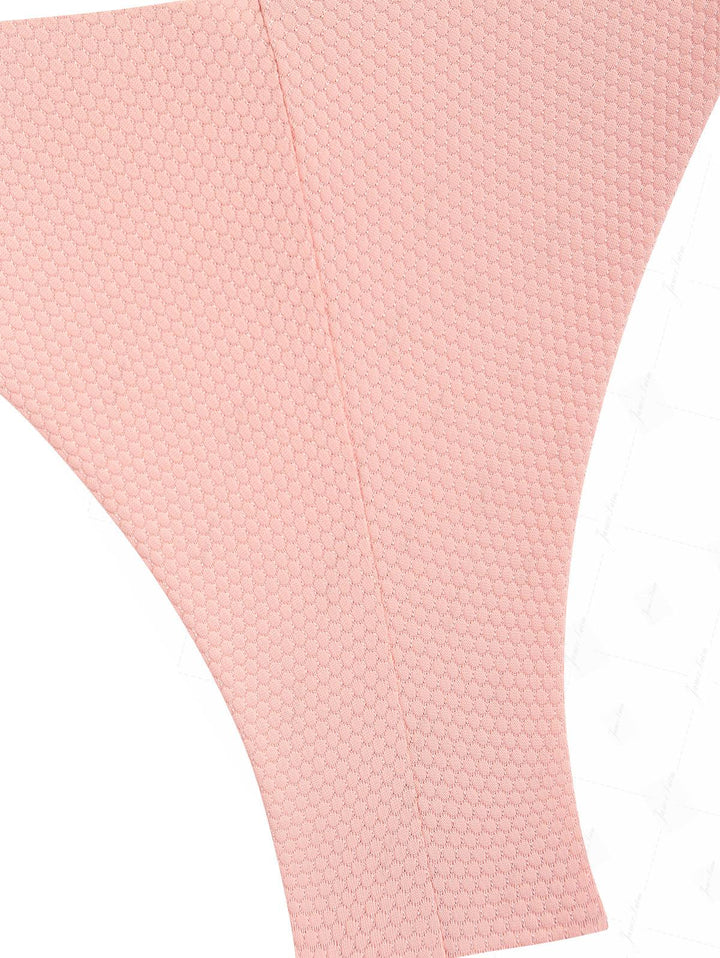 Pink Textured Knit Fabric Halter Triangle Top & Cheeky Brazilian Bottom Bikini Set