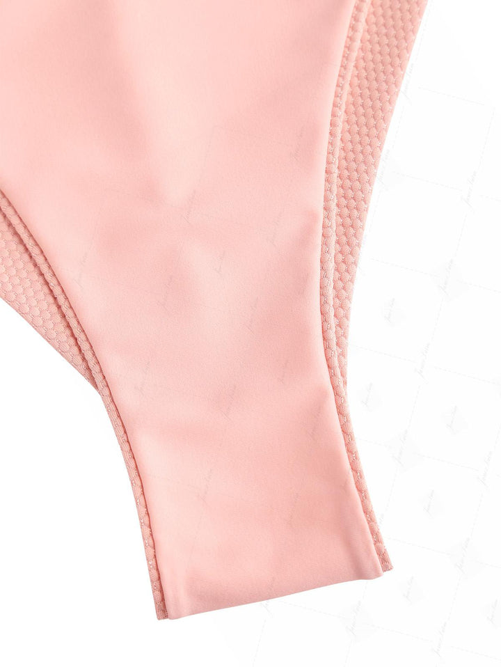 Pink Textured Knit Fabric Halter Triangle Top & Cheeky Brazilian Bottom Bikini Set