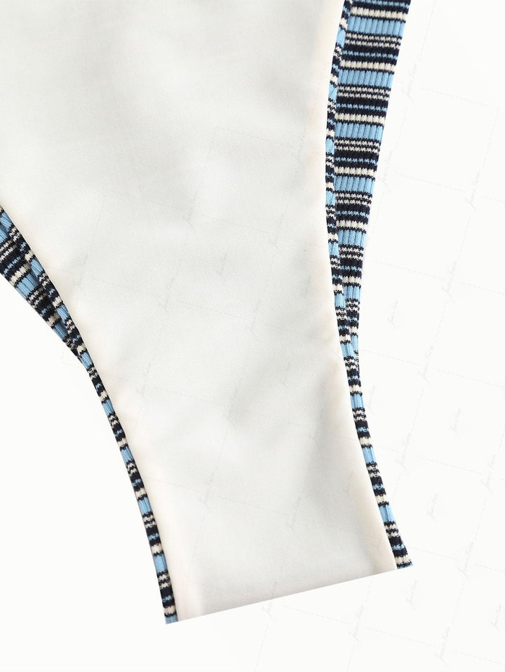 Blue Ribbed Knit Striped Hanky Hem Tank Top & Cheeky Brazilian Bottom Tankini Set