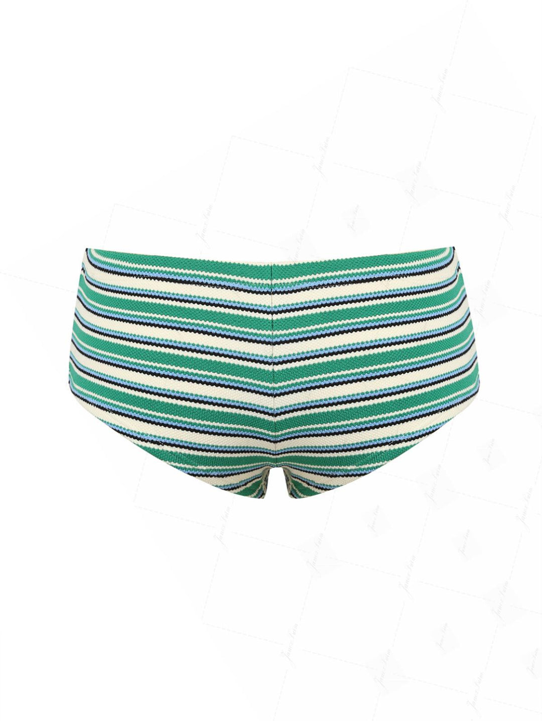 Green Knit Striped Textured Bikini Bottom Cheeky Swim Boyshorts
