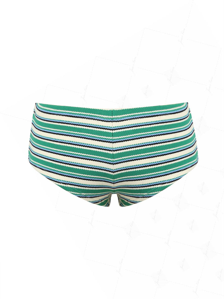 Green Knit Striped Textured Bikini Bottom Cheeky Swim Boyshorts