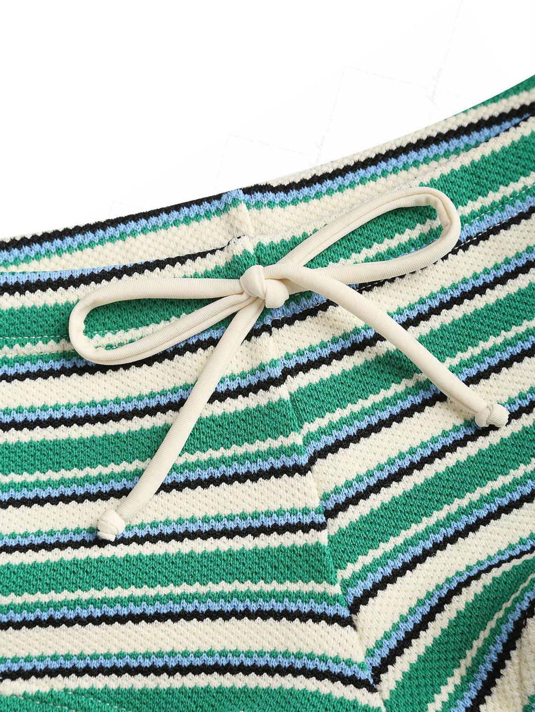 Green Knit Striped Textured Bikini Bottom Cheeky Swim Boyshorts