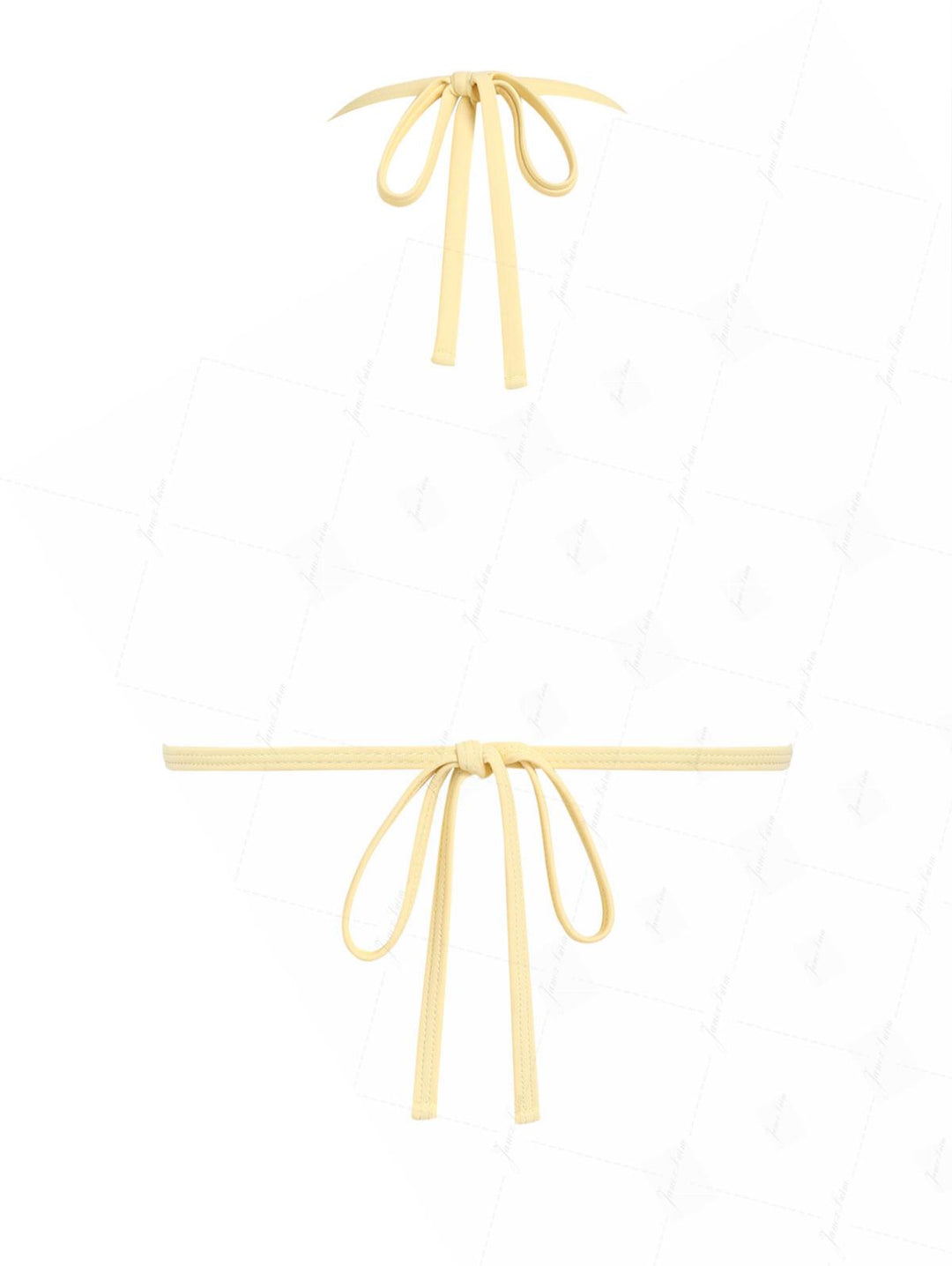 Yellow Knit Striped Halter Triangle Push Up Bikini Top