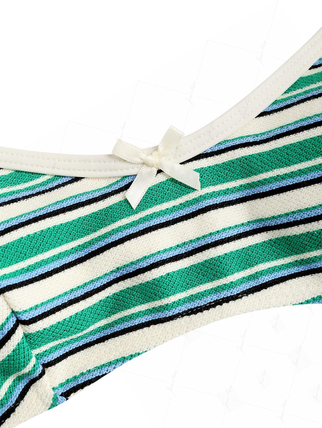 Green Textured Striped Bowknot Contrast Binding Tank Style Bikini Top