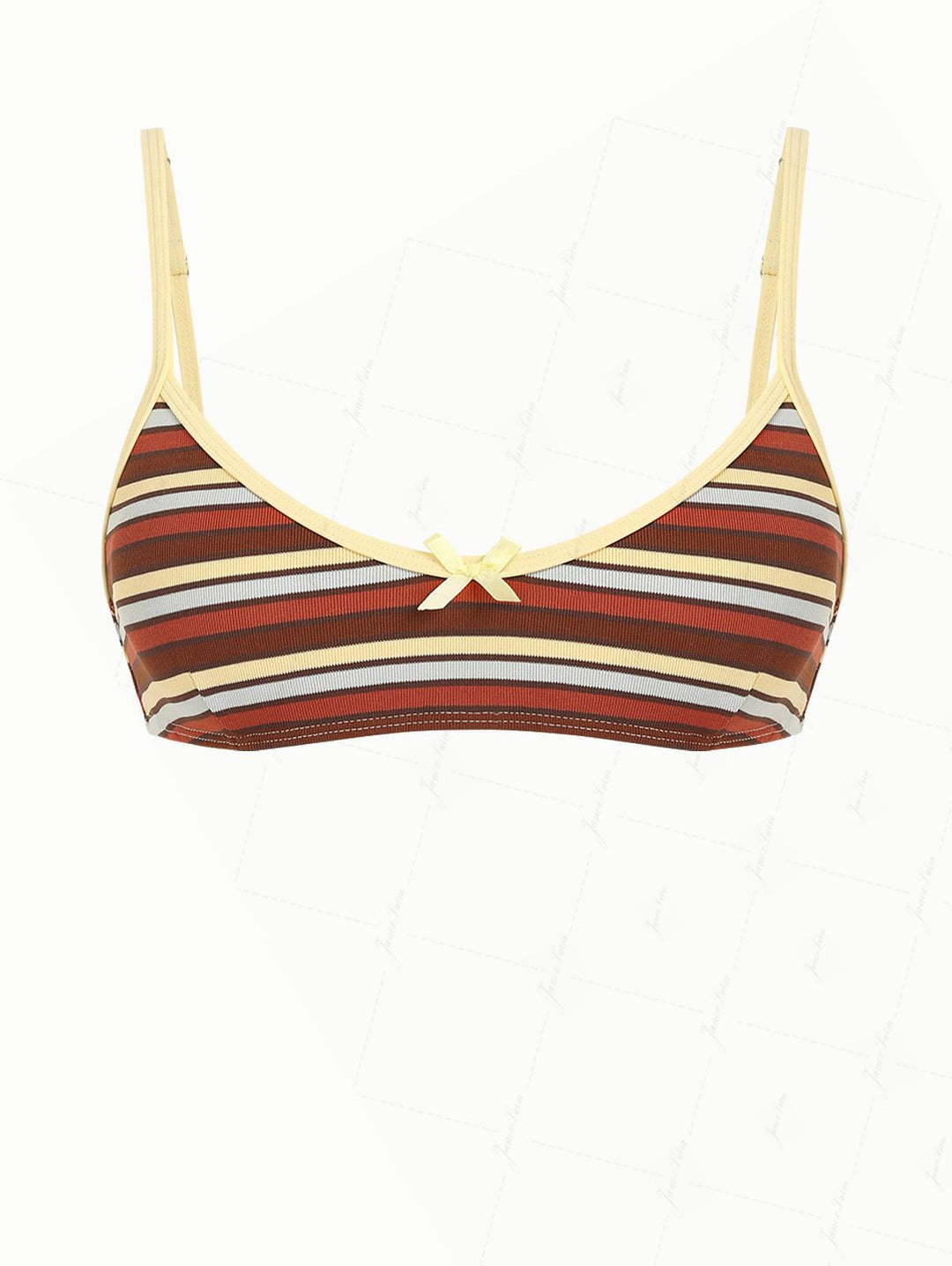 Yellow Striped Bowknot Contrast Binding Tank Style Bikini Top