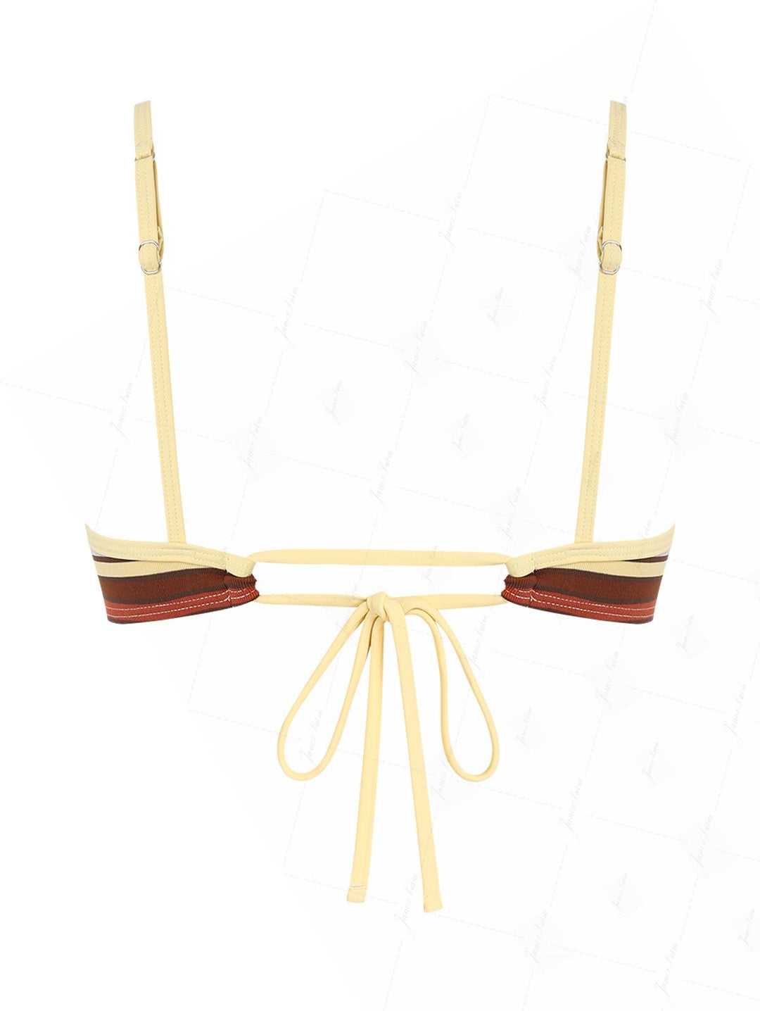 Yellow Striped Bowknot Contrast Binding Tank Style Bikini Top