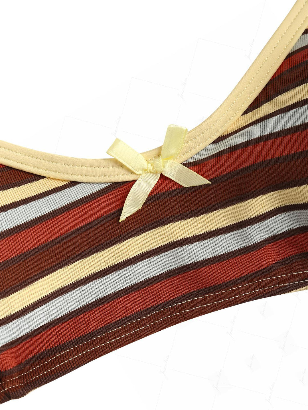 Yellow Striped Bowknot Contrast Binding Tank Style Bikini Top