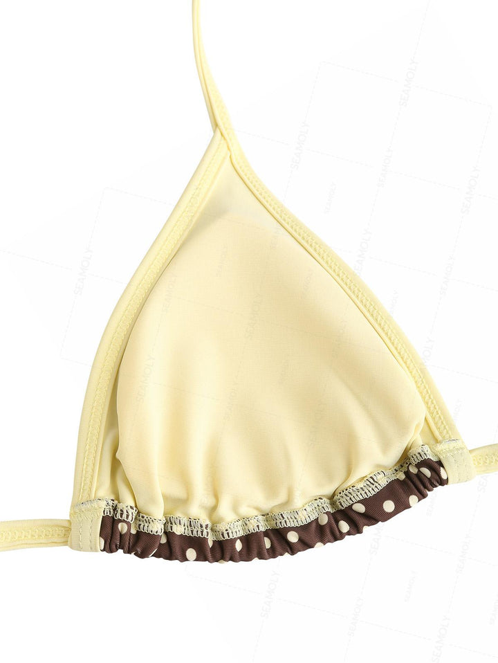 Seamolly Polka Dot Contrast Binding Cutout Tied Cheeky Boyshorts Bikini Set