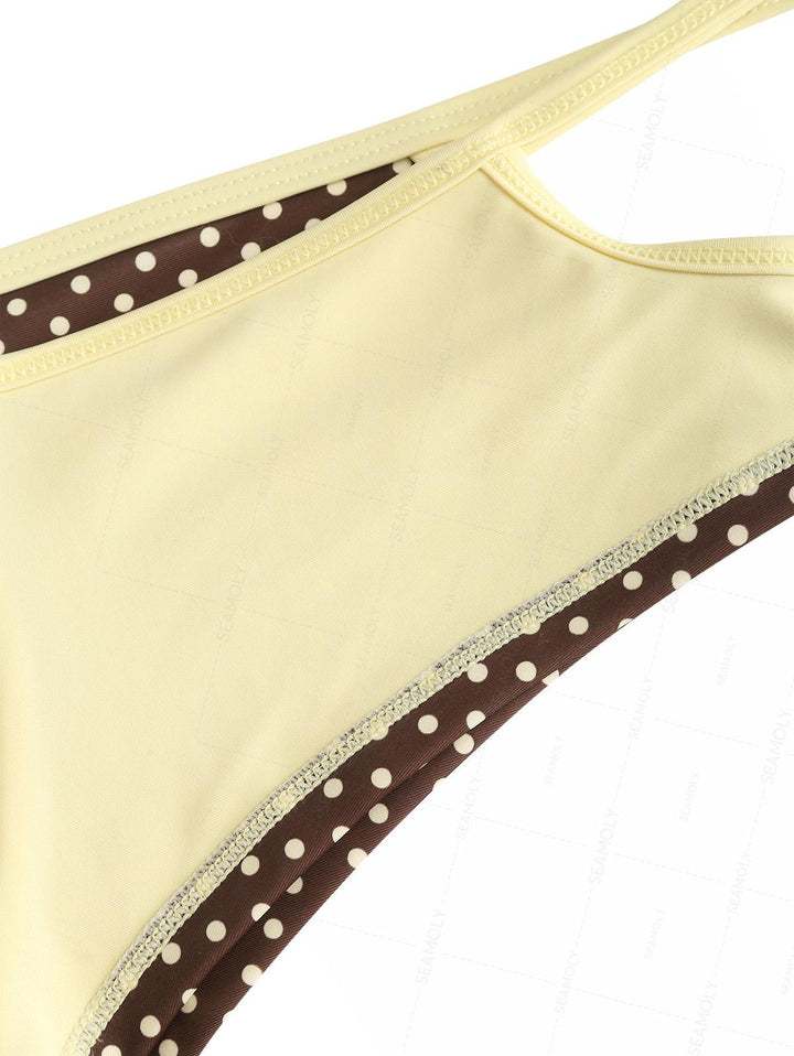 Seamolly Polka Dot Contrast Binding Cutout Tied Cheeky Boyshorts Bikini Set