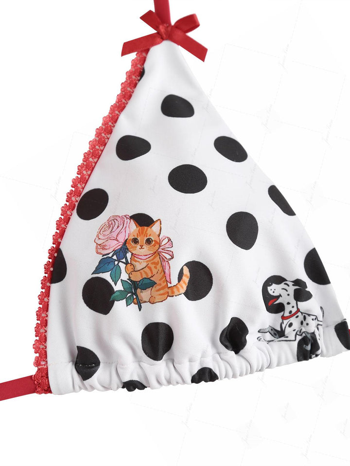 White Polka Dot Animal Print Bowknot Triangle Cheeky Boyshorts Bikini Set