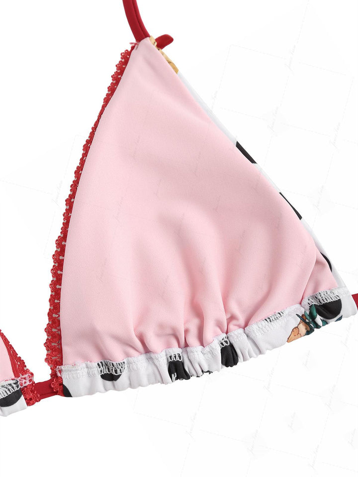 White Polka Dot Animal Print Bowknot Triangle Cheeky Boyshorts Bikini Set