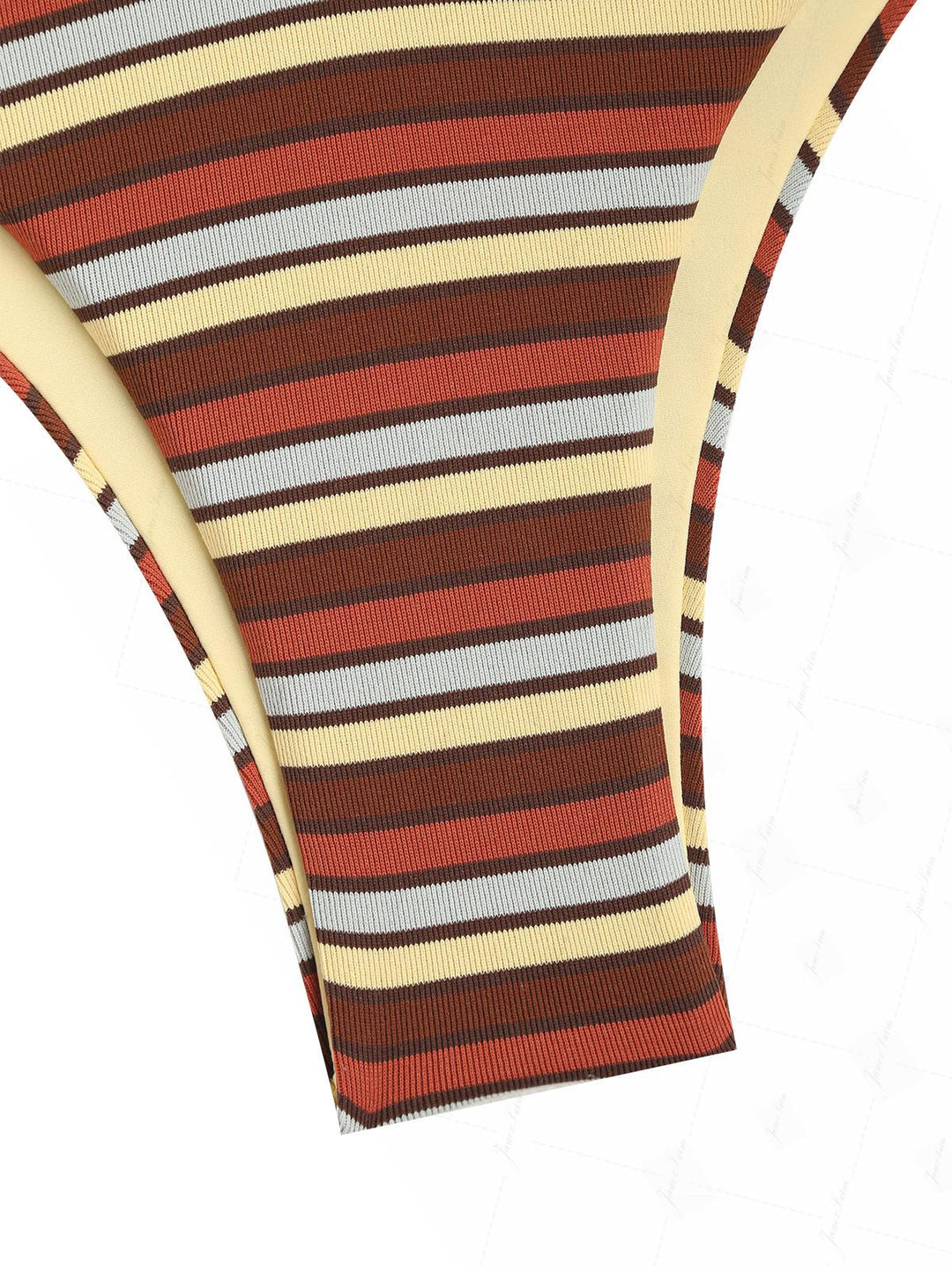 Yellow Contrast Color Ribbed Knit Striped O Ring Double Layer Bikini Set