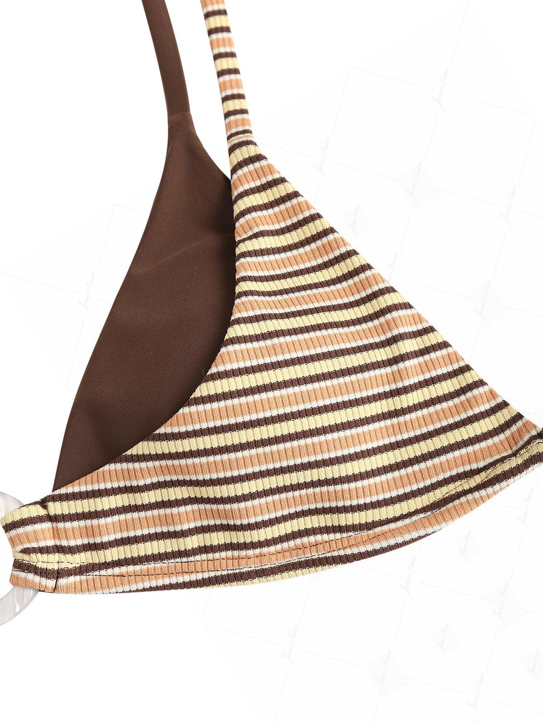 Yellow Ribbed Striped O Ring Double Layer Top & Cheeky Brazilian Bottom Bikini Set