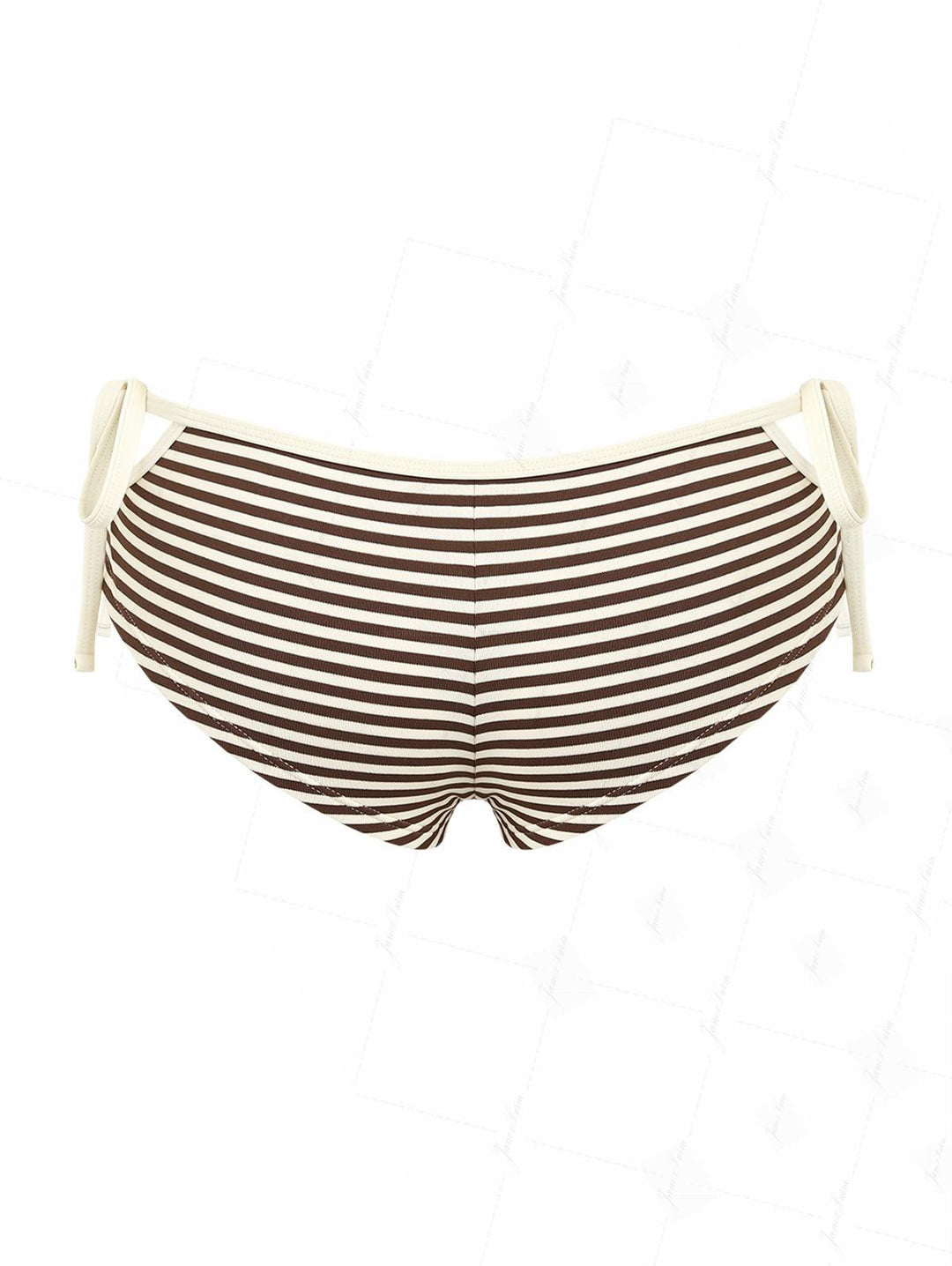 Brown Striped Cutout Tie Side Bikini Bottom Cheeky Swim Boyshorts