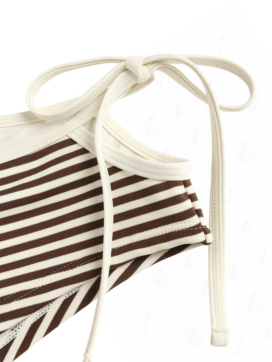 Brown Striped Cutout Tie Side Bikini Bottom Cheeky Swim Boyshorts