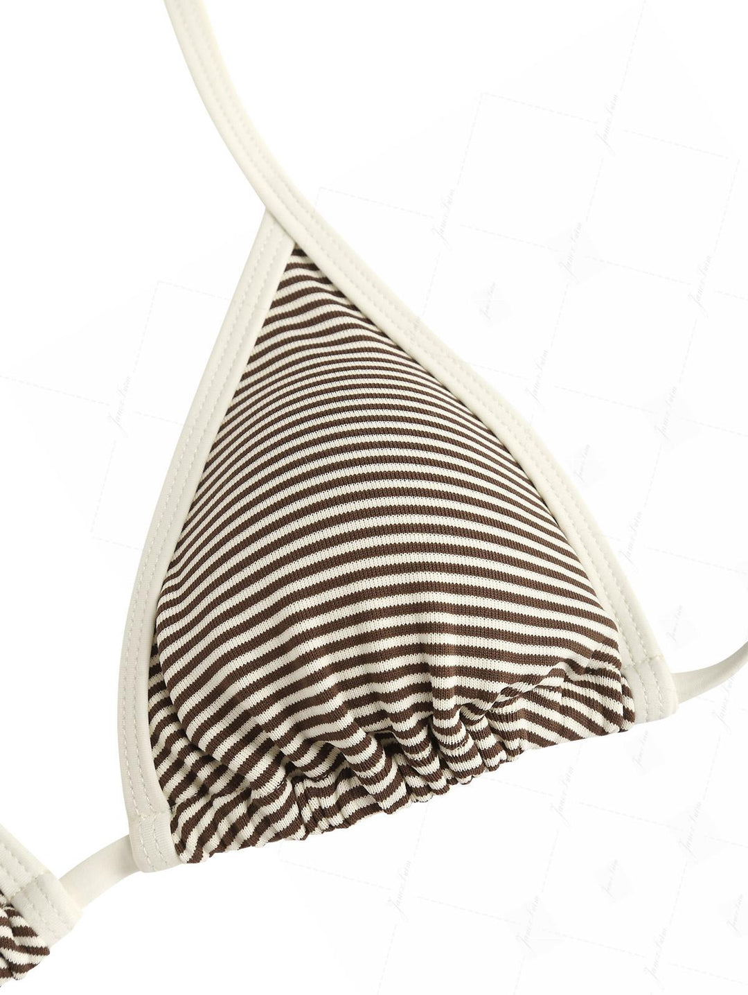 Brown Ribbed Knit Striped Contrast Binding Halter Triangle Bikini Top