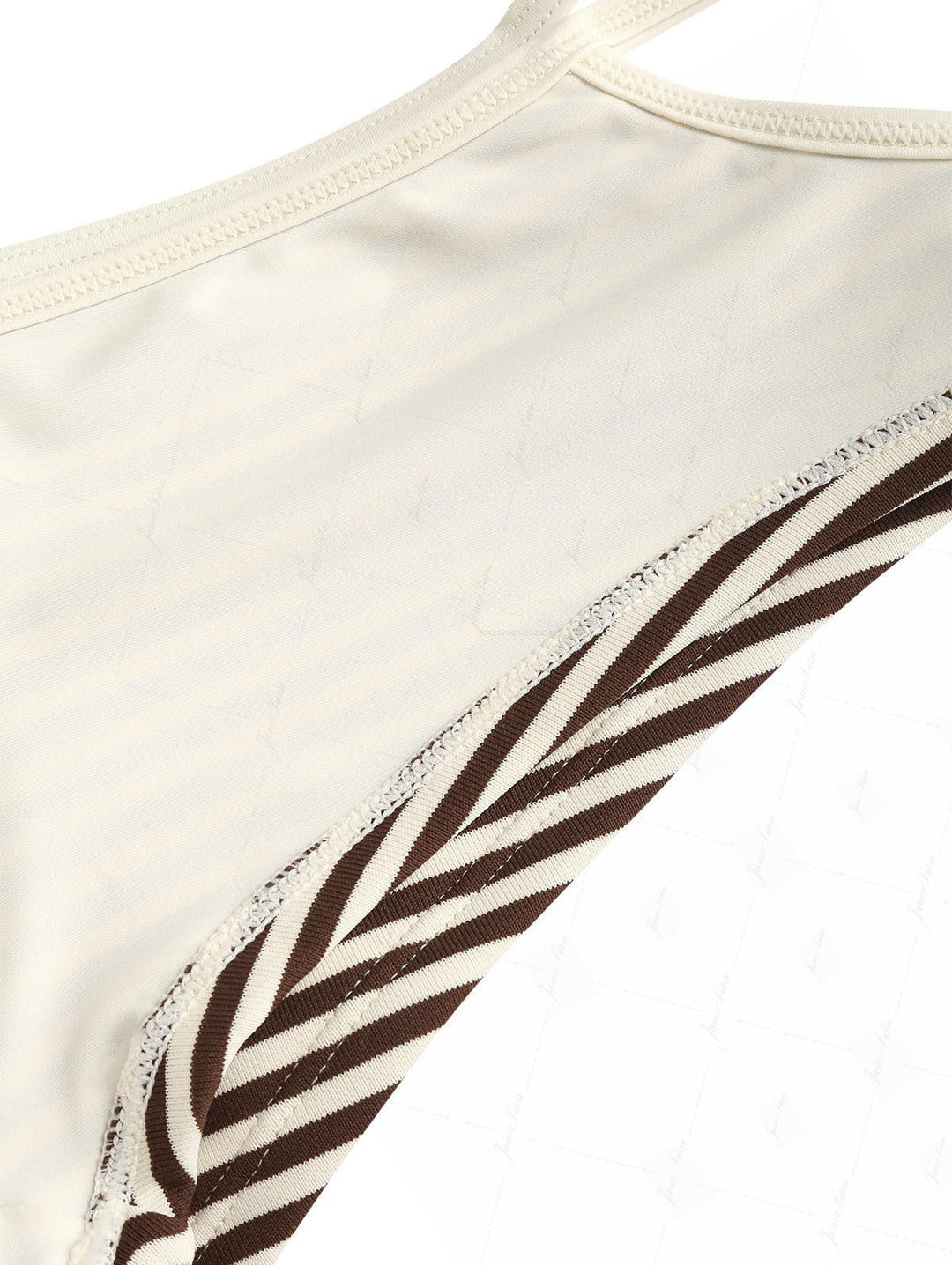 Brown Striped Cutout Tie Side Bikini Bottom Cheeky Swim Boyshorts