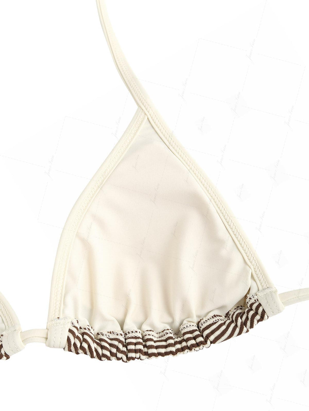 Brown Ribbed Knit Striped Contrast Binding Cheeky Boyshorts Bikini Set