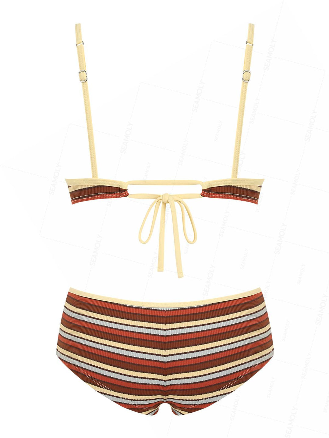 Seamolly Ribbed Knit Striped Tank Style Cheeky Boyshorts Bikini Set