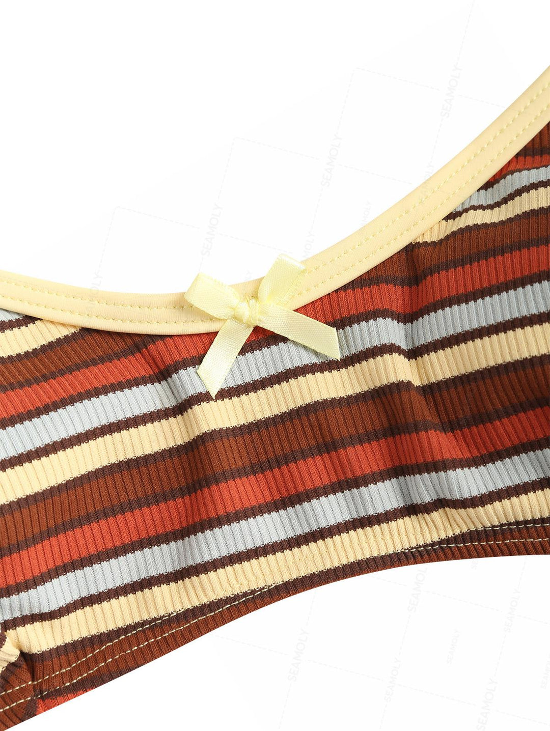 Seamolly Ribbed Knit Striped Tank Style Cheeky Boyshorts Bikini Set