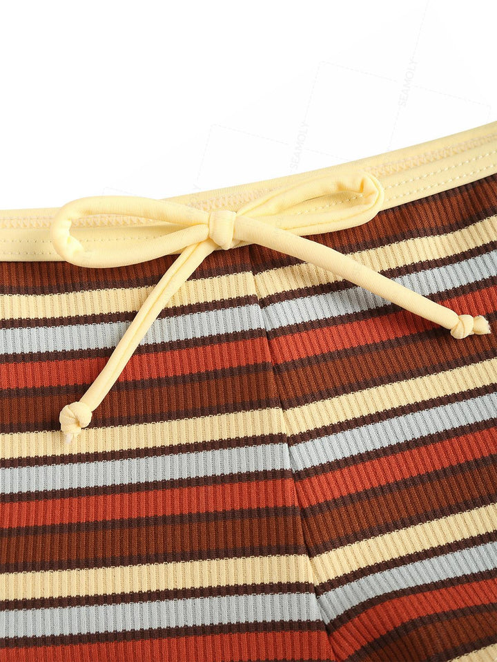 Seamolly Ribbed Knit Striped Tank Style Cheeky Boyshorts Bikini Set