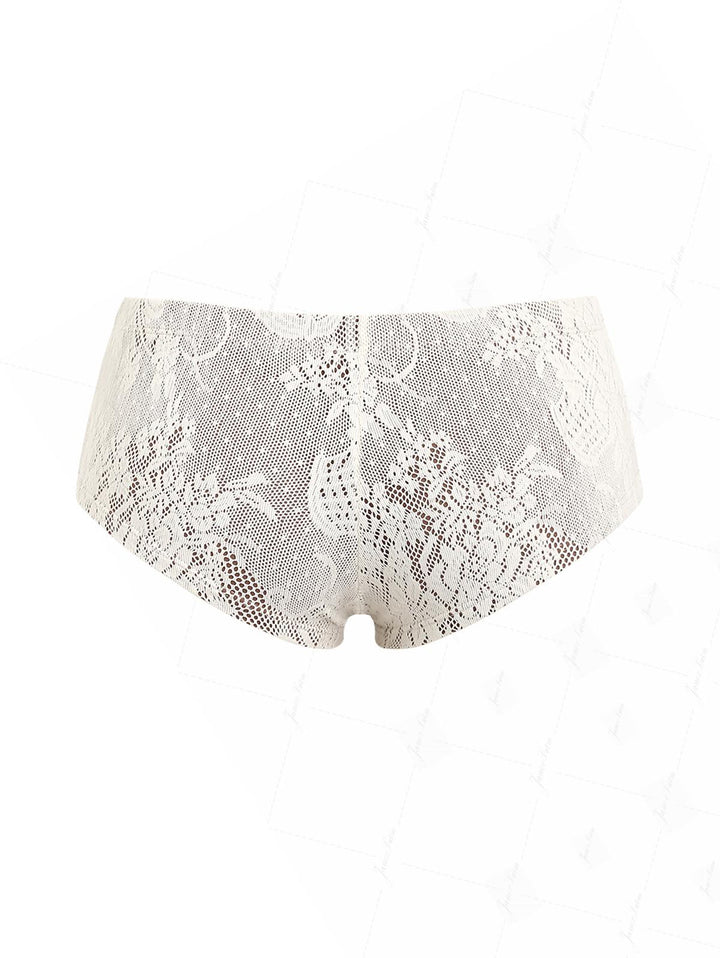 Crystal Cream Lace Bowknot Bikini Bottom Cheeky Swim Boyshorts
