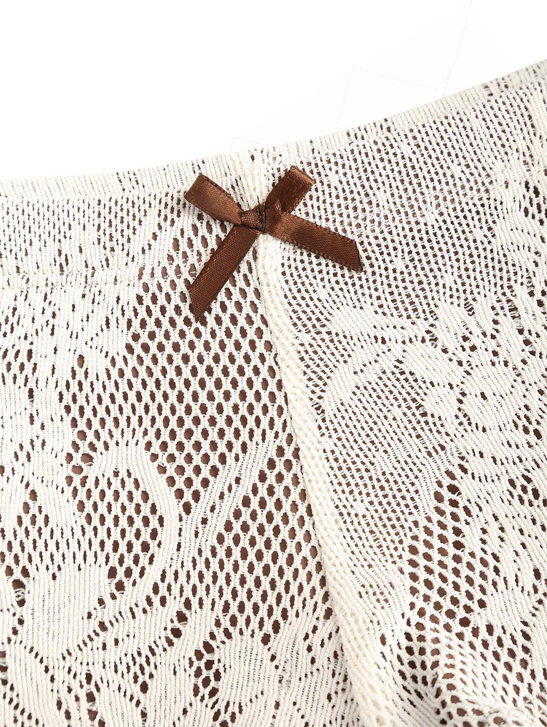 Crystal Cream Lace Bowknot Bikini Bottom Cheeky Swim Boyshorts