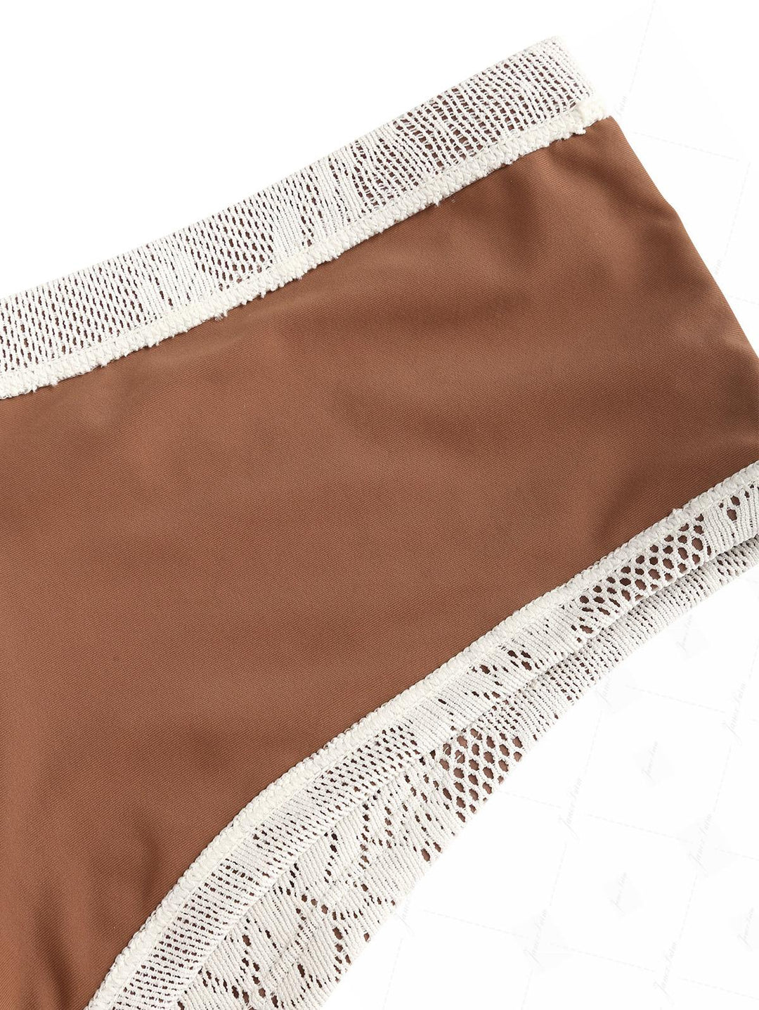 Crystal Cream Lace Contrast Piping Hanky Hem Cheeky Boyshorts Tankini Set