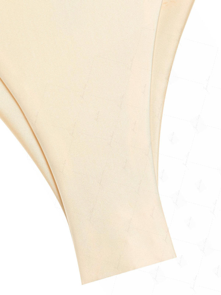 Champagne Satin Solid Color Ruched Triangle Top & Cheeky Brazilian Bottom Bikini Set