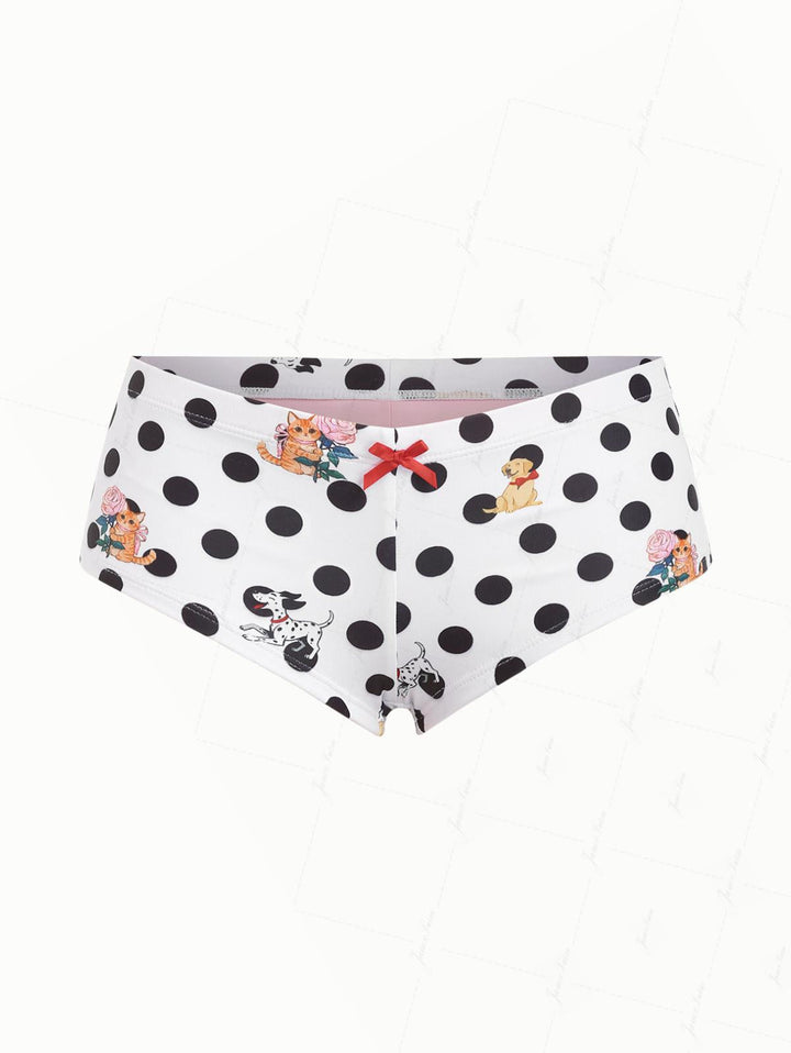 White Polka Dot Animal Print Bikini Bottom Cheeky Swim Boyshorts
