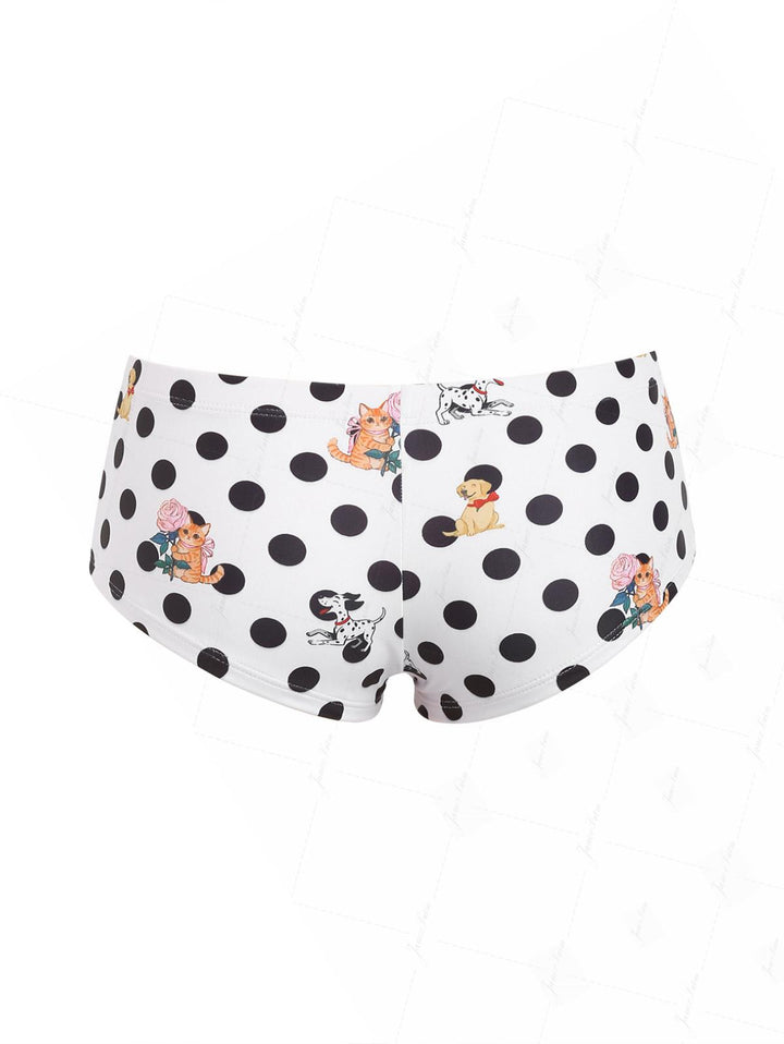 White Polka Dot Animal Print Bikini Bottom Cheeky Swim Boyshorts