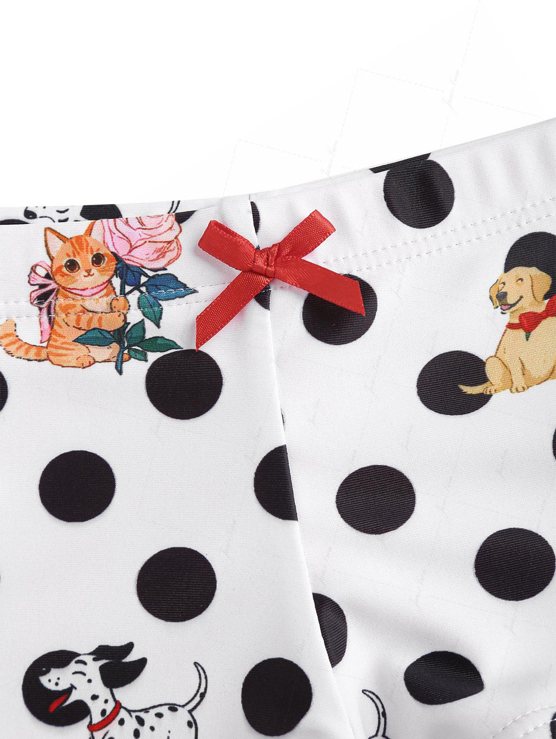 White Polka Dot Animal Print Bowknot Triangle Cheeky Boyshorts Bikini Set