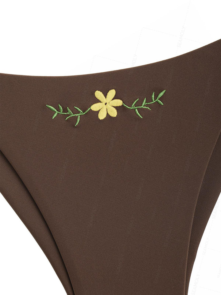 Seamolly Vintage Embroidery Halter Triangle Top & Cheeky Brazilian Bottom Bikini Set