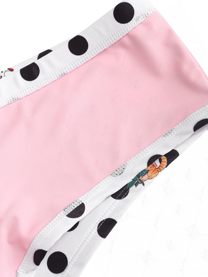 White Polka Dot Animal Print Bowknot Triangle Cheeky Boyshorts Bikini Set