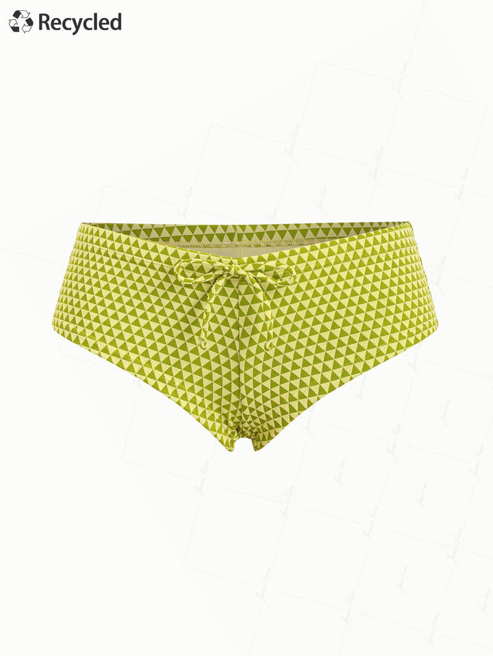 Green Recycled Fabric Triangular Grid Bikini Bottom Cheeky Swim Boyshorts