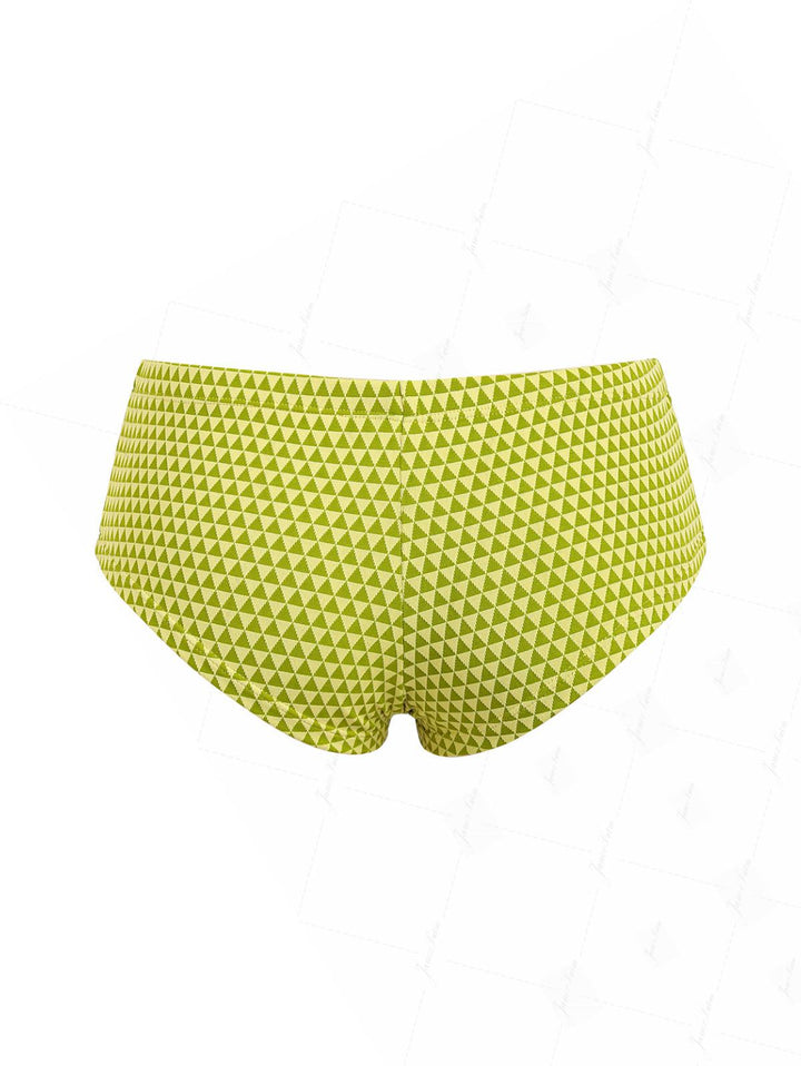Green Recycled Fabric Triangular Grid Bikini Bottom Cheeky Swim Boyshorts