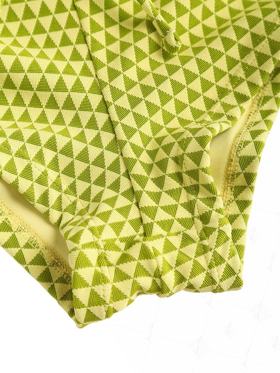 Green Recycled Fabric Triangular Grid Pattern Cheeky Boyshorts Bikini Set