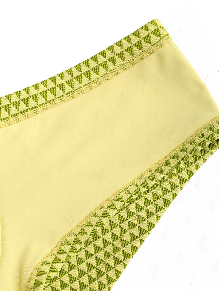 Green Recycled Fabric Triangular Grid Bikini Bottom Cheeky Swim Boyshorts