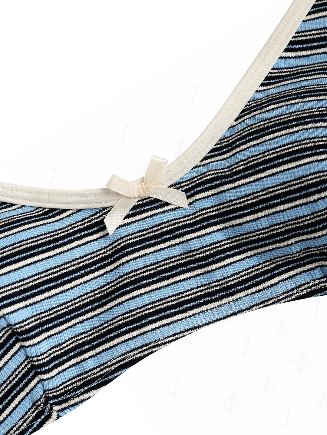 Blue Striped Bowknot Tank Style Lace Up Cheeky Boyshorts Bikini Set